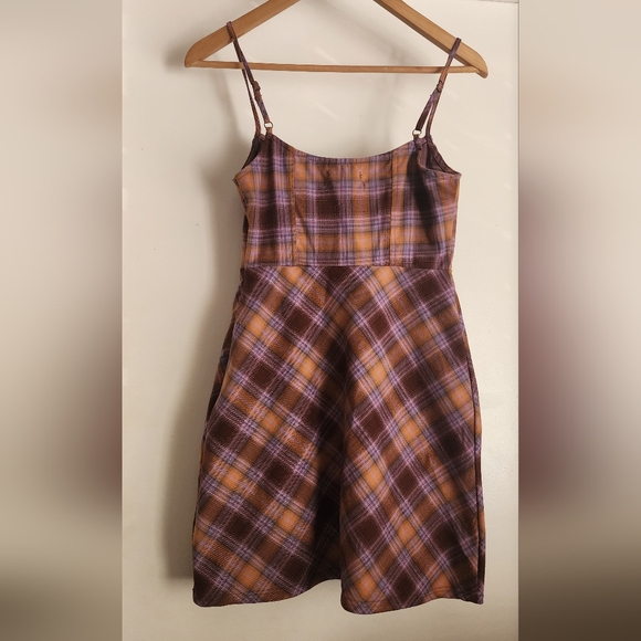Urban Outfitters Keya Purple Plaid Mini‎ Dress Y2K Retro size SP - Picture 3 of 7